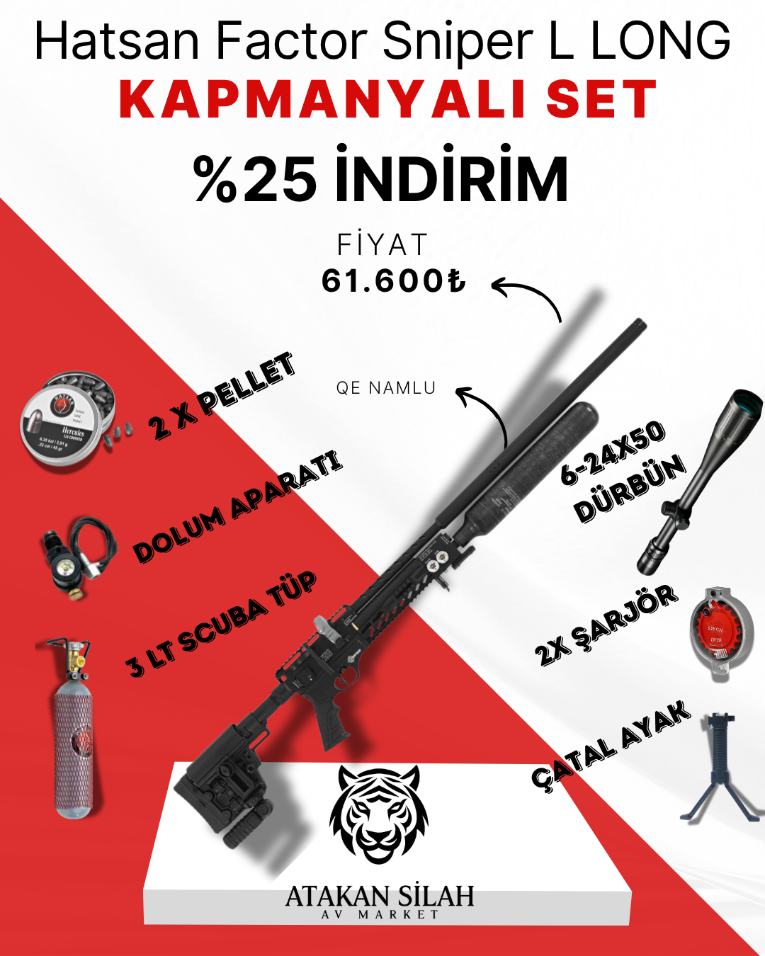 Hatsan Factor Sniper L LONG Black PCP Havalı Tüfek BUSHNELL 6-24X40