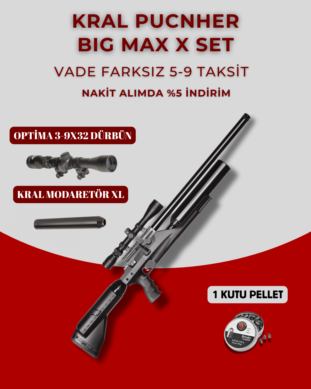 KRAL BIGMAX X SIYAH 6.35mm PCP HAVALI TÜFEK 0.25cal Kral