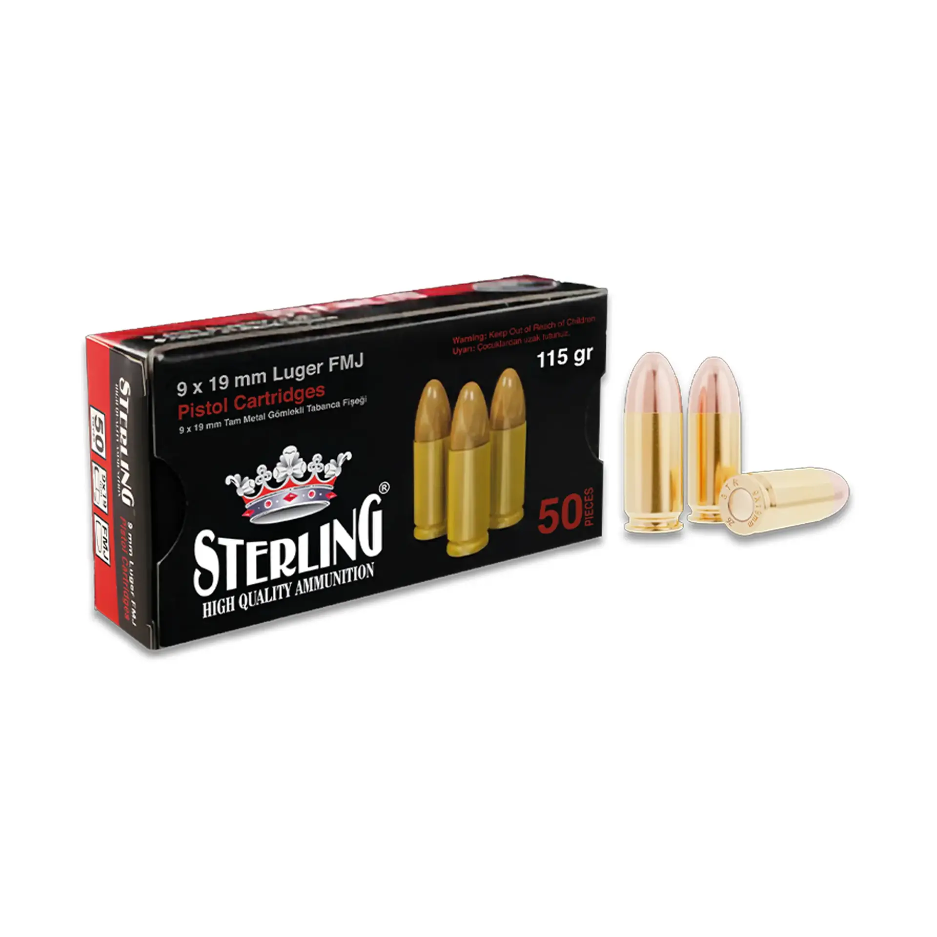 Sterling 9x19 mm Luger FMJ 115 grain tabanca mermisi