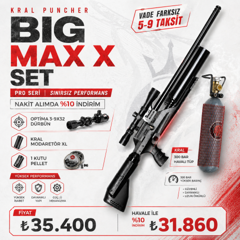 KRAL BİGMAX X SİYAH PCP HAVALI TÜFEK FUL SET